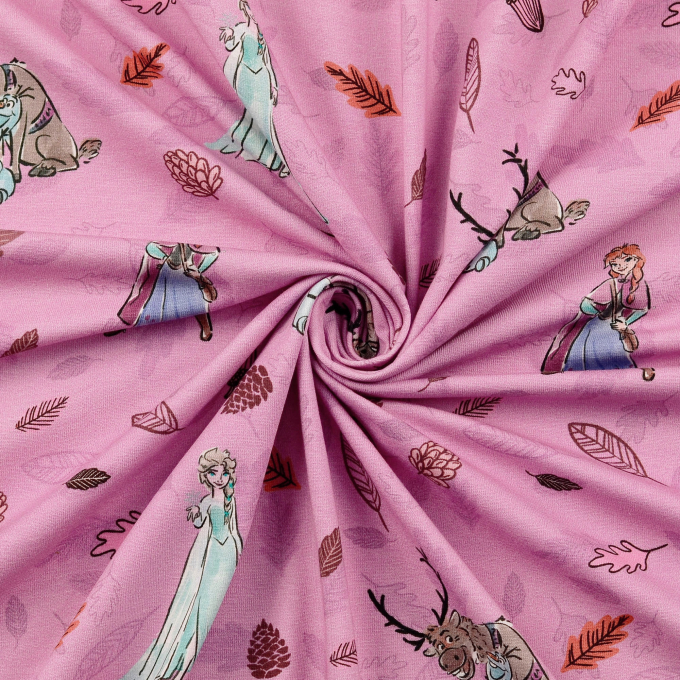 Tissu jersey de coton Reine des neiges Frozen, impression numérique, rose