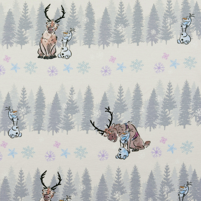Katoenjersey Frozen winterbos, grijs wit