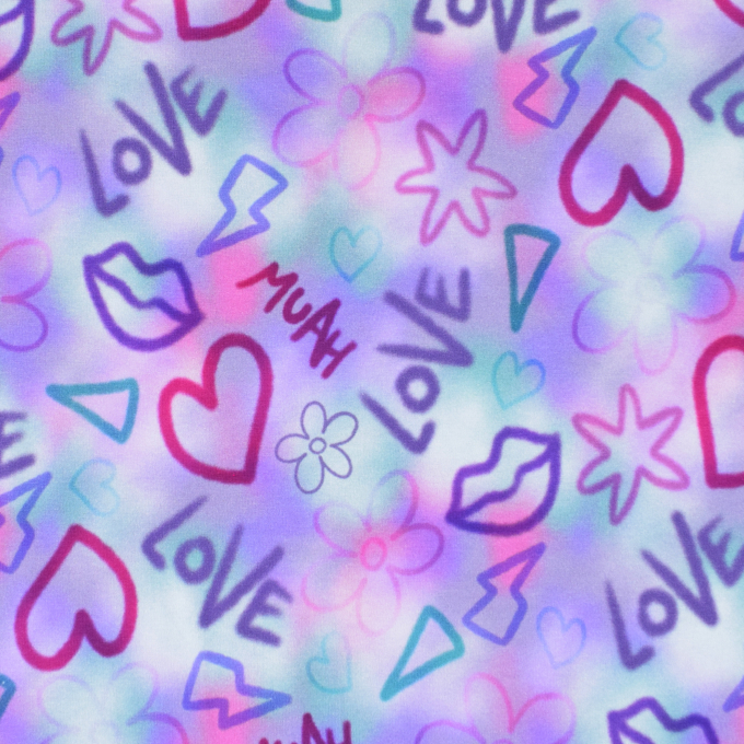 Katoenjersey Girly Graffiti, lichtlila