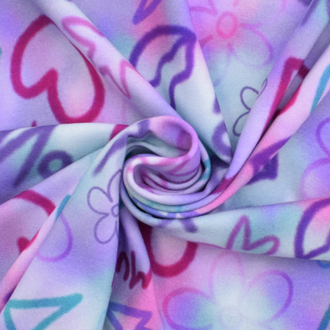 Katoenjersey Girly Graffiti, lichtlila