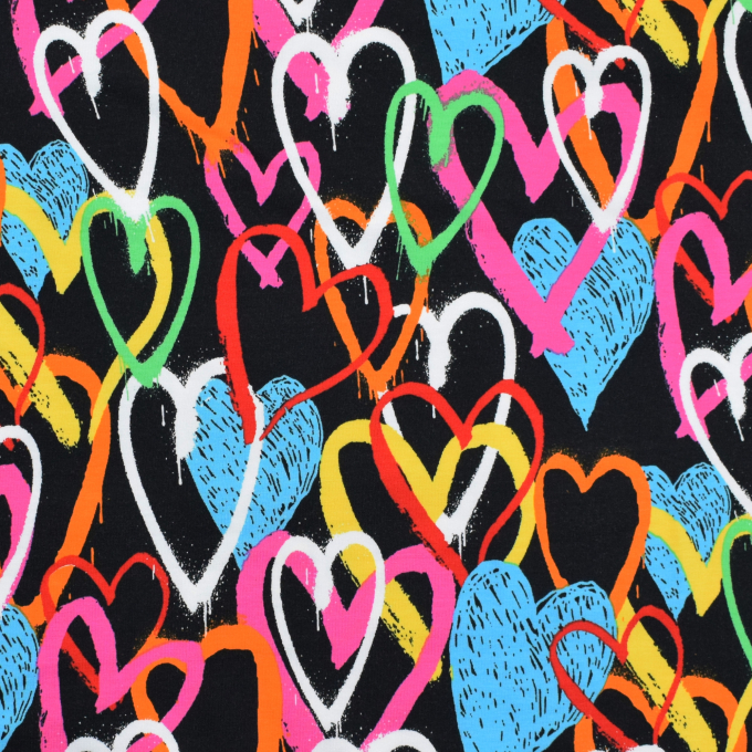 Baumwolljersey Graffiti Hearts, schwarz