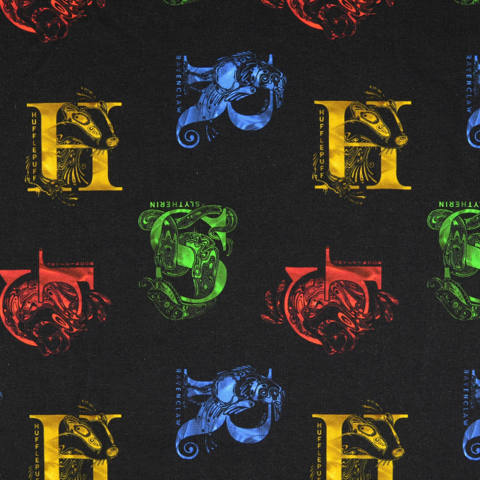 Tissu jersey de coton Harry Potter coat of arms, noir