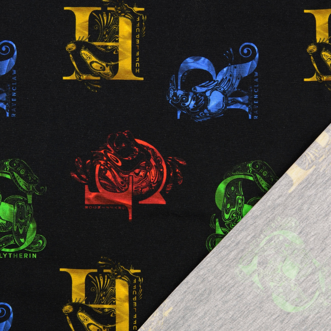 Tissu jersey de coton Harry Potter coat of arms, noir