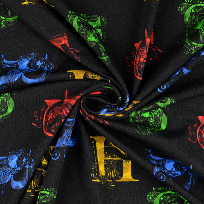 Tissu jersey de coton Harry Potter coat of arms, noir