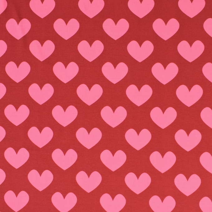 Tissu jersey de coton Coeurs Hearts, rouge foncé
