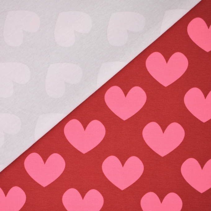 Tissu jersey de coton Coeurs Hearts, rouge foncé