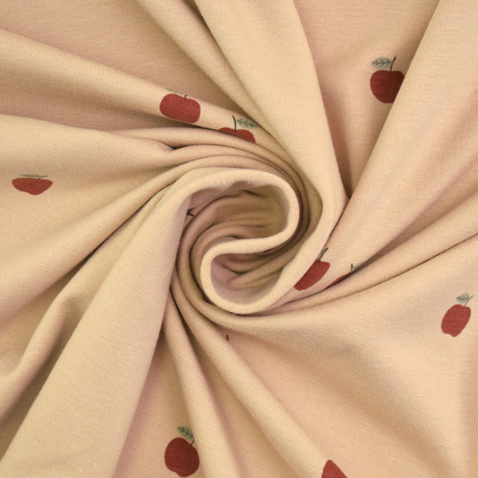 Baumwolljersey Kleine Äpfel, beige