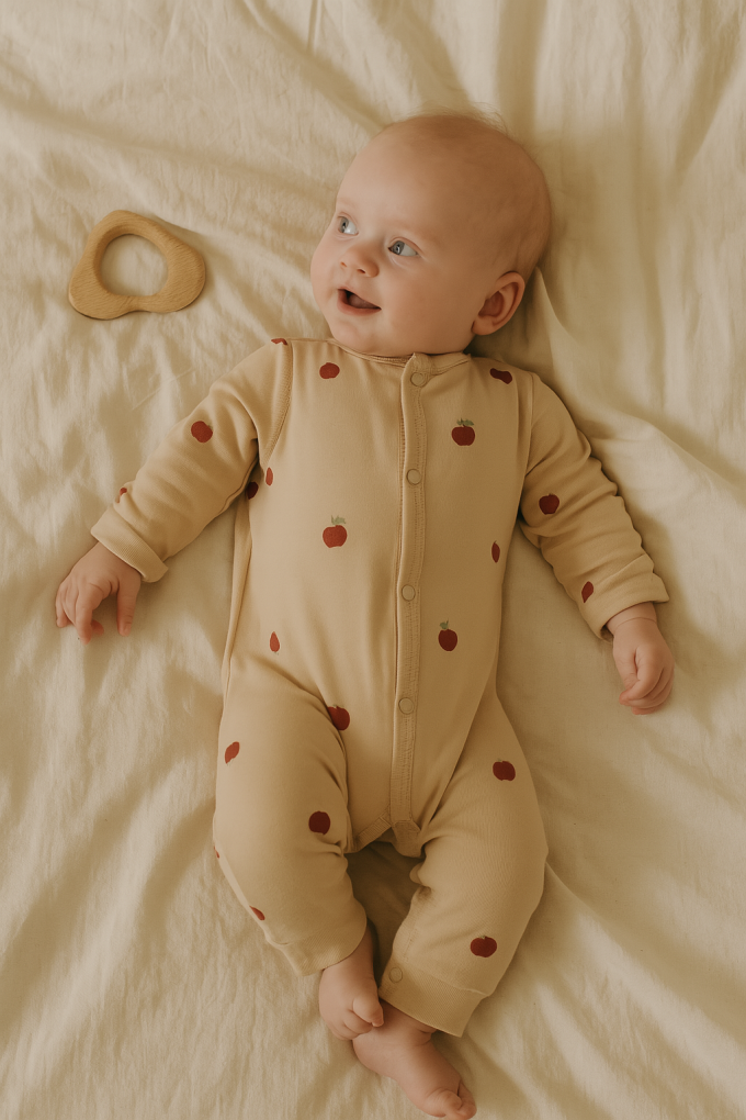 Baumwolljersey Kleine Äpfel, beige