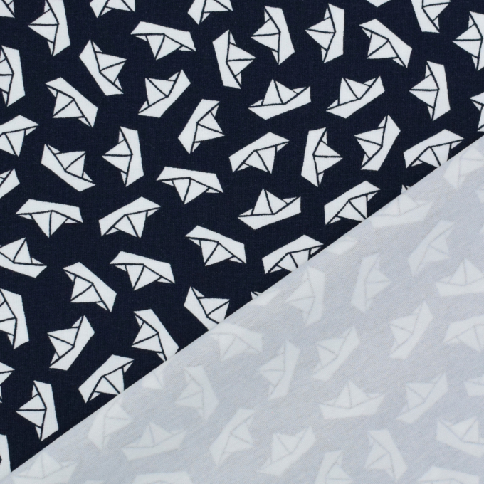 Katoenjersey, kleine boten, marineblauw