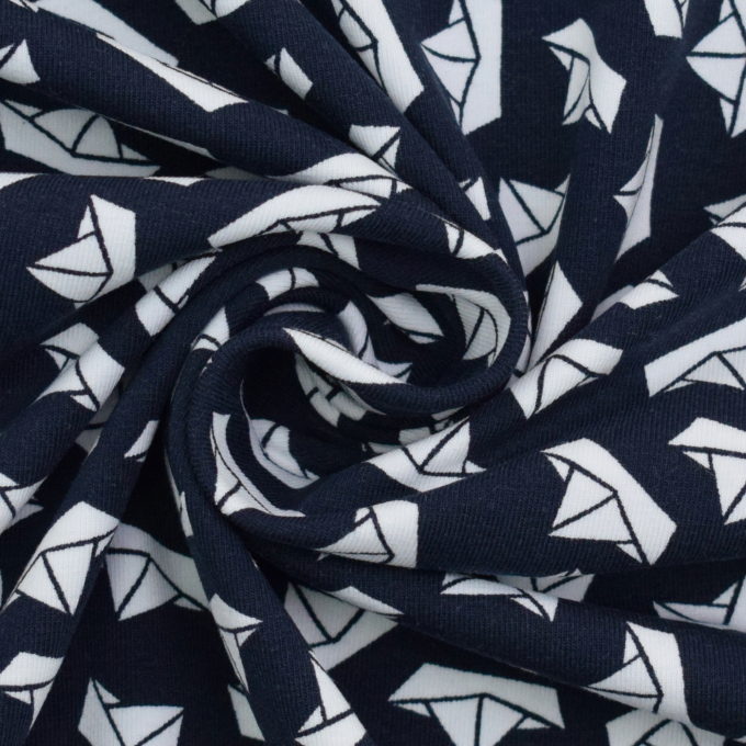 Katoenjersey, kleine boten, marineblauw