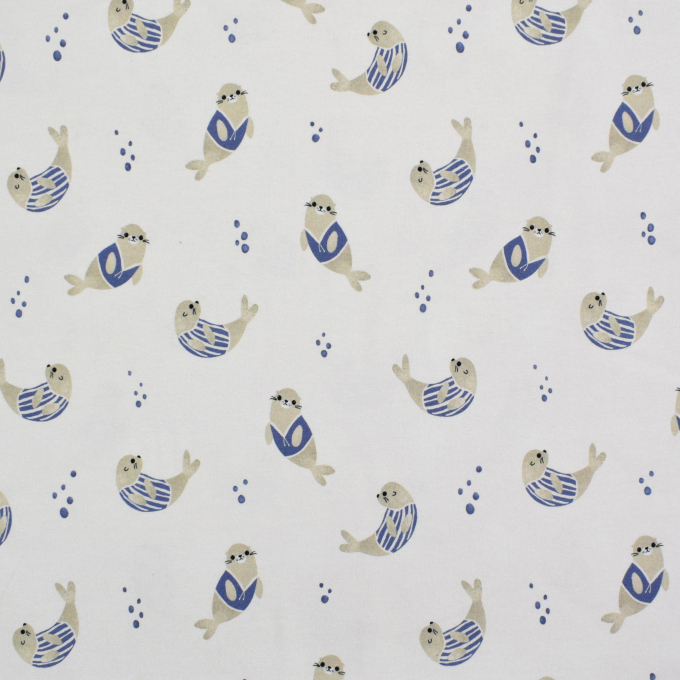 Tissu jersey de coton Petit phoque Bord de mer chic , naturel