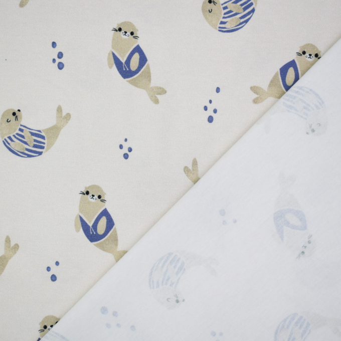Tissu jersey de coton Petit phoque Bord de mer chic , naturel