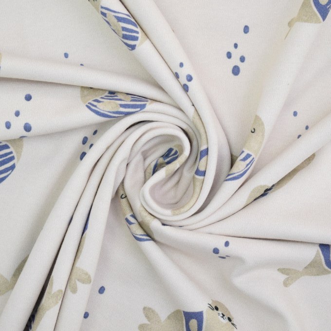 Tissu jersey de coton Petit phoque Bord de mer chic , naturel