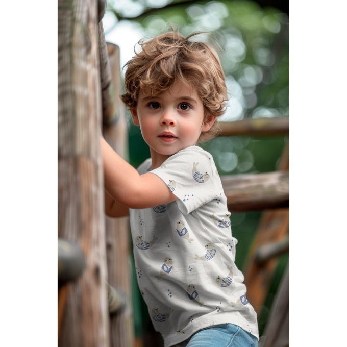 Tissu jersey de coton Petit phoque Bord de mer chic , naturel