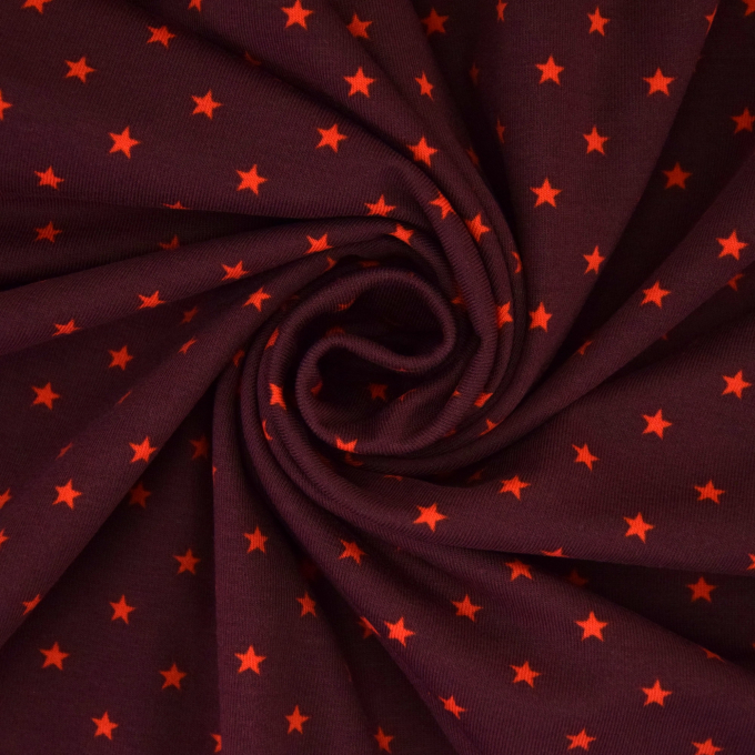 Tissu jersey de coton mini étoiles d‘amour, aubergine - rouge