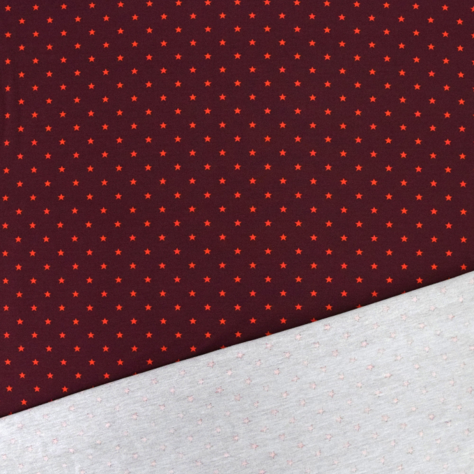 Tissu jersey de coton mini étoiles d‘amour, aubergine - rouge