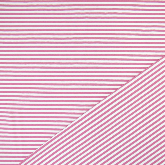 Tissu jersey de coton à rayures (petites) Amour, rose pâle – blanc