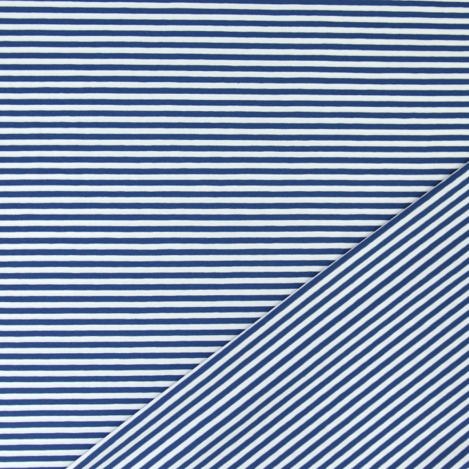 Katoenjersey little stripe love, donkerblauw - wit