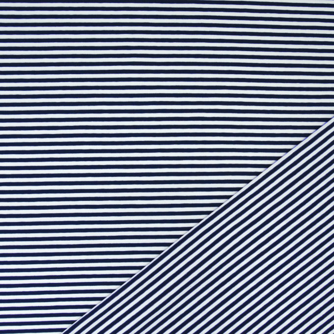 Katoenjersey little stripe love, marineblauw - wit