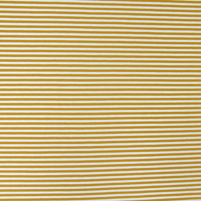 Katoenjersey little stripe love, mosterdgeel - wit