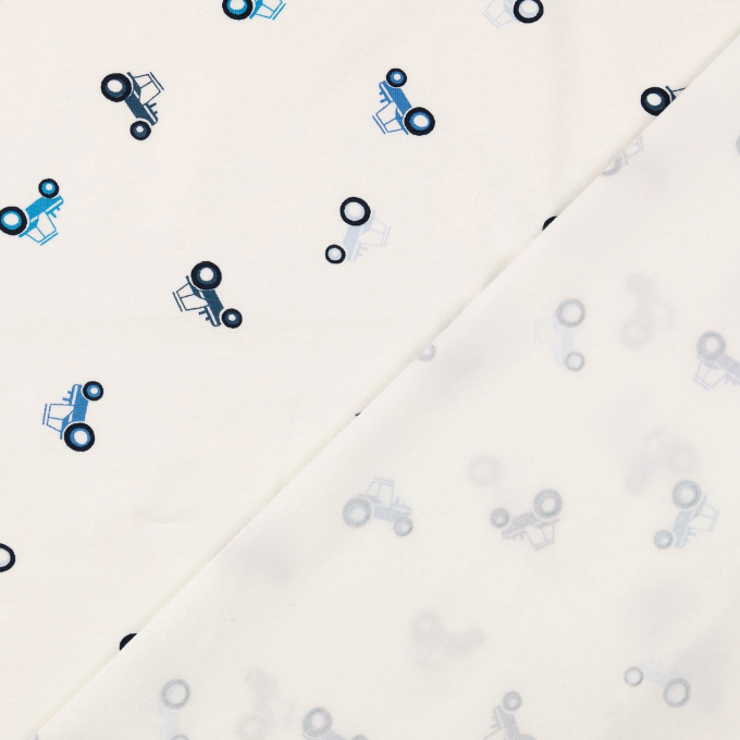 Tissu jersey de coton Petit tracteur, bleu