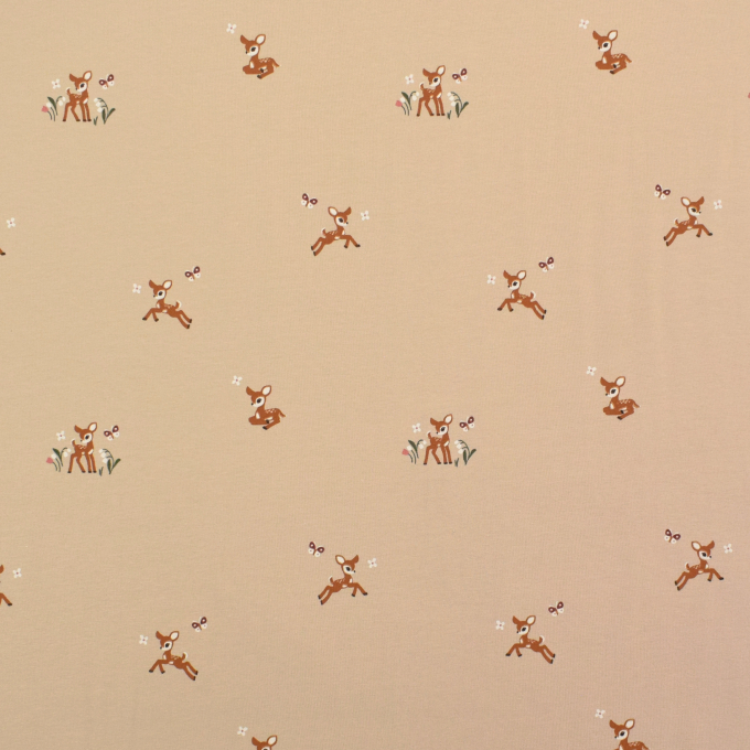 Baumwolljersey Kleines Reh, beige