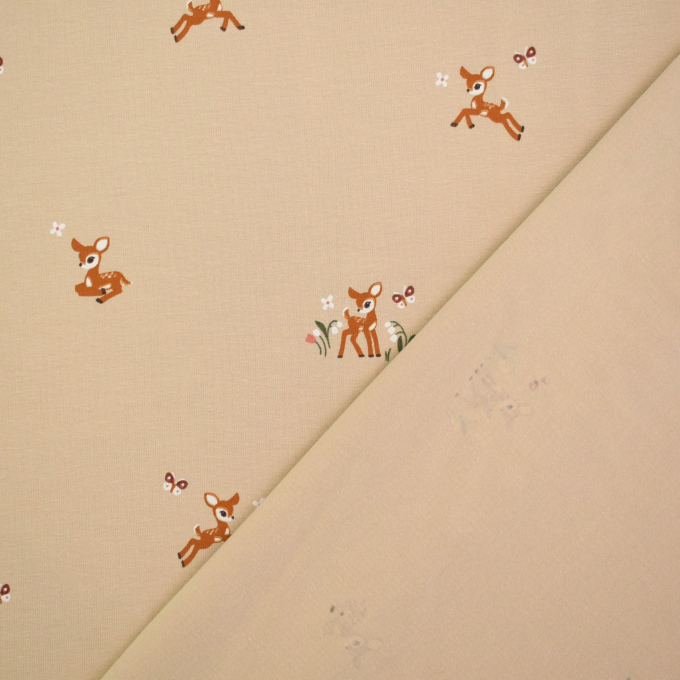 Baumwolljersey Kleines Reh, beige