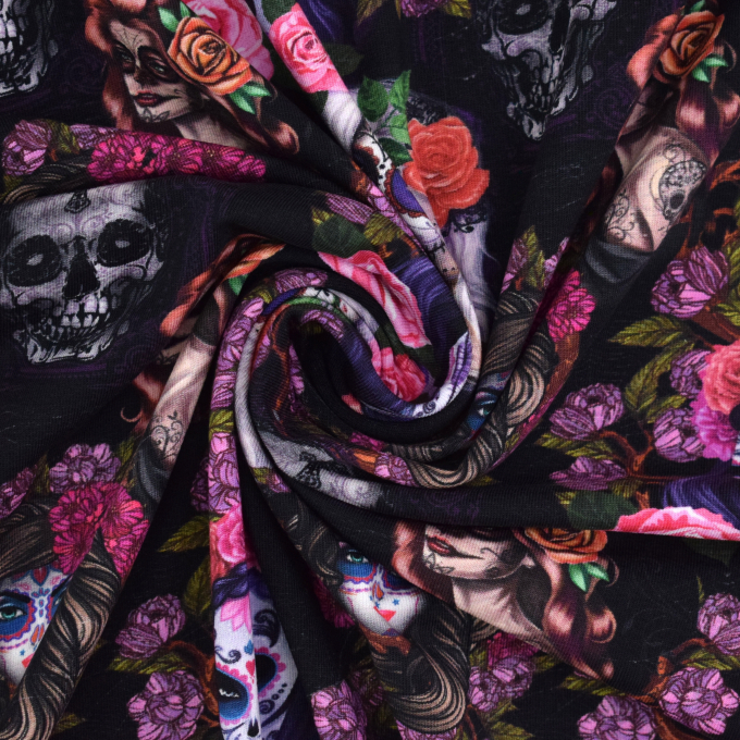 Baumwolljersey La Catrina, schwarz