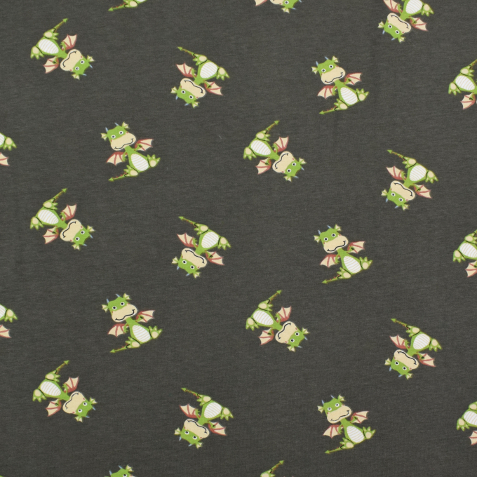 Tissu jersey coton Petit dragon, kaki