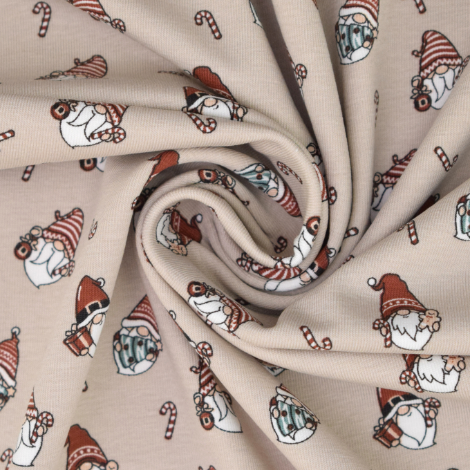 Katoenjersey Little Gnomes, beige