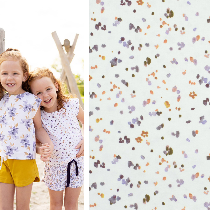 Cotton jersey Little Splashes Poppy, off white