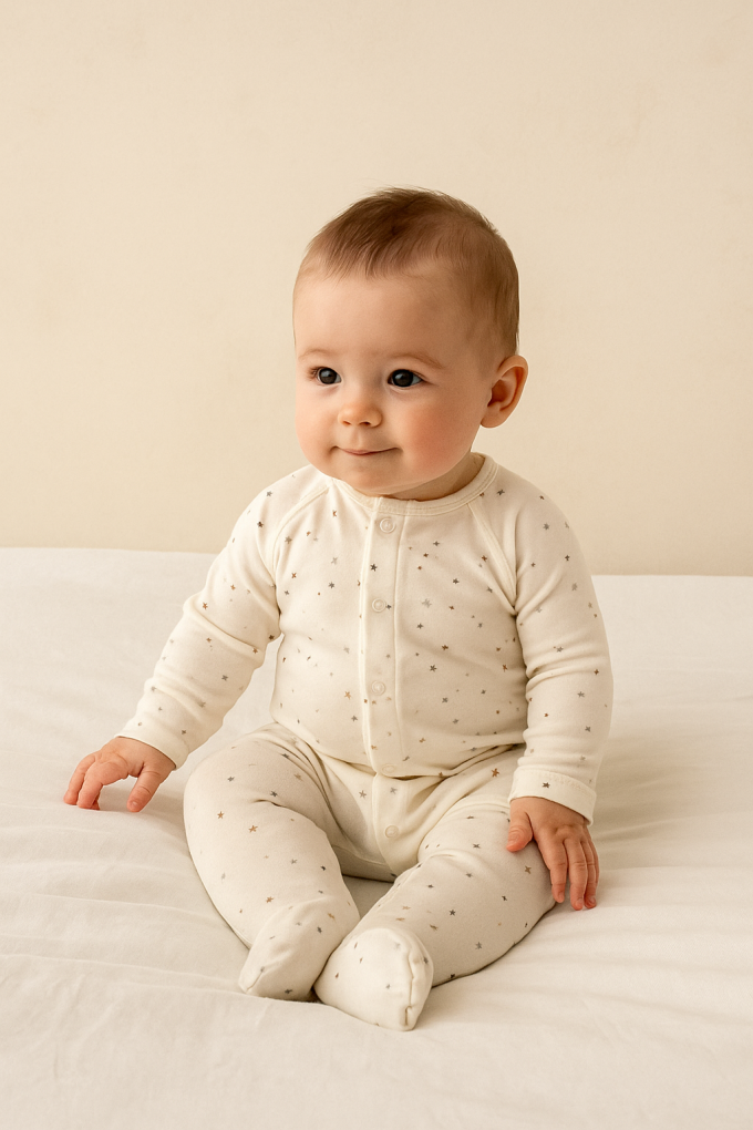 Tissu jersey de coton little stars, blanc cassé