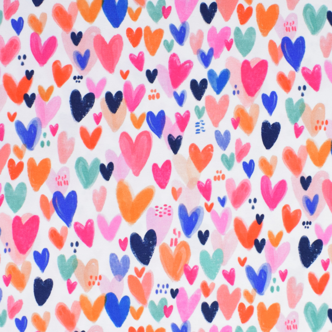 Tissu jersey de coton Coeurs lovely hearts, blanc