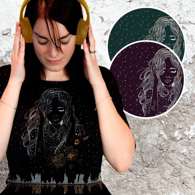 Katoenen jersey Malomi paneel Music zwart 150 x 195 cm