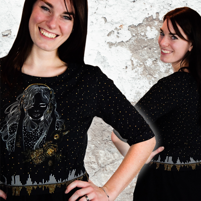Katoenen jersey Malomi paneel Music zwart 150 x 195 cm
