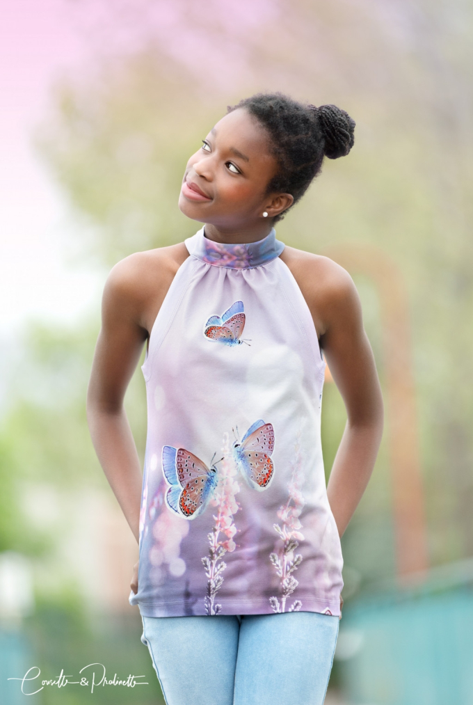 Katoenjersey Malomi paneel Purple Butterfly, blauwpaars 150 x 65 cm
