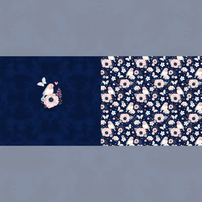 Baumwolljersey Malomi Panel Springtime, dunkelblau 145 x 80 cm