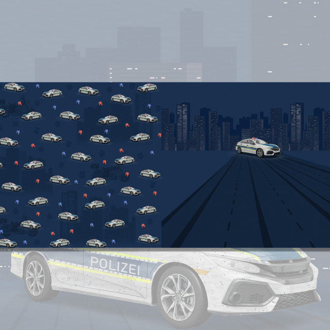 Katoenjersey Malomi Paneel Big City Police, nachtblauw 150 x 65 cm