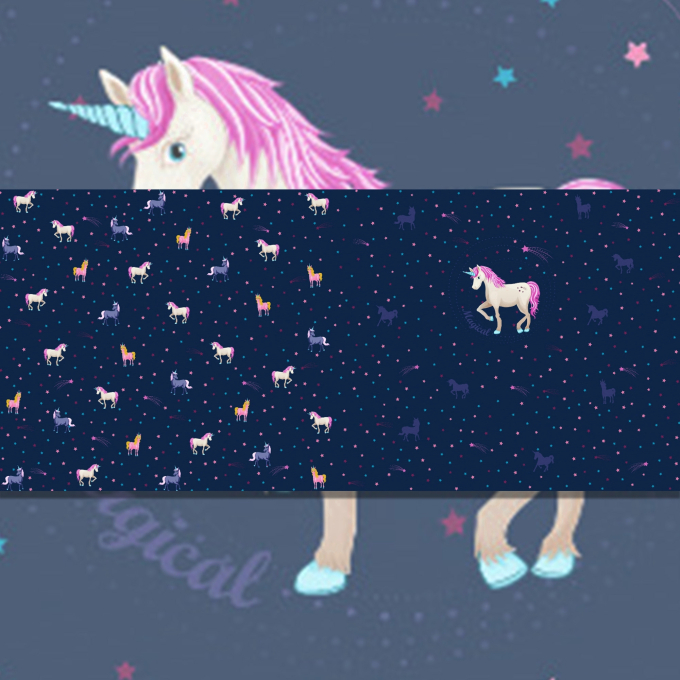 Katoenjersey Malomi Paneel Unicorn Sterrenhemel, donkerblauw 145 x 80cm