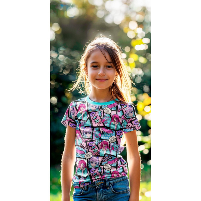 Tissu jersey de coton Manga Girl, rose fuchsia