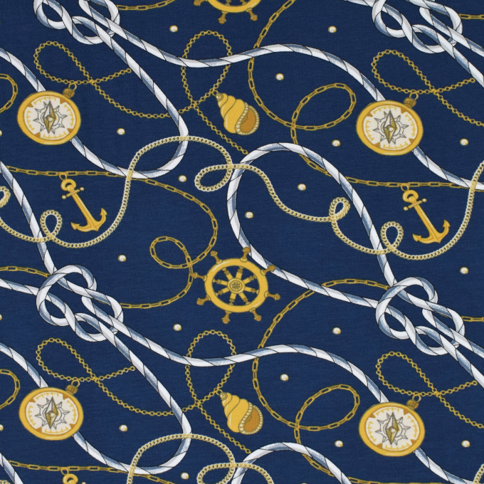 Tissu jersey coton Bord de mer chic Maritime Love, bleu foncé