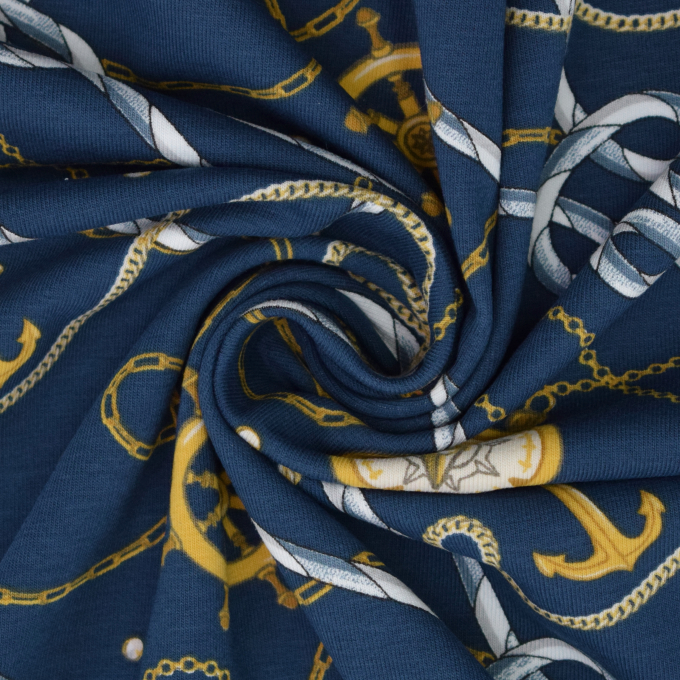 Tissu jersey coton Bord de mer chic Maritime Love, bleu foncé