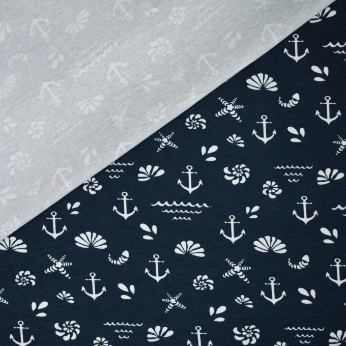 Katoenjersey Maritime Signs, donkerblauw