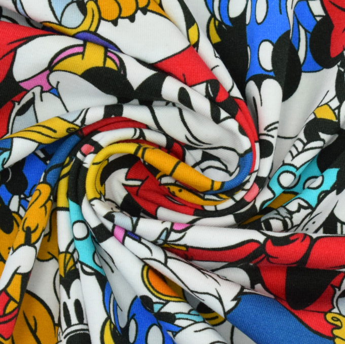 Katoenjersey Mickey Mouse, gebroken wit