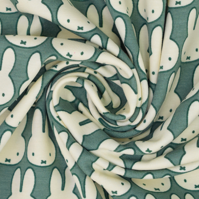 Katoenjersey Nijntje, vaalgroen