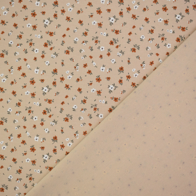 Tissu jersey de coton Mille Fleurs, beige