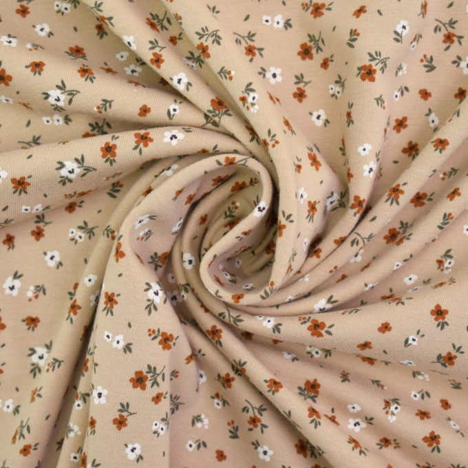Tissu jersey de coton Mille Fleurs, beige