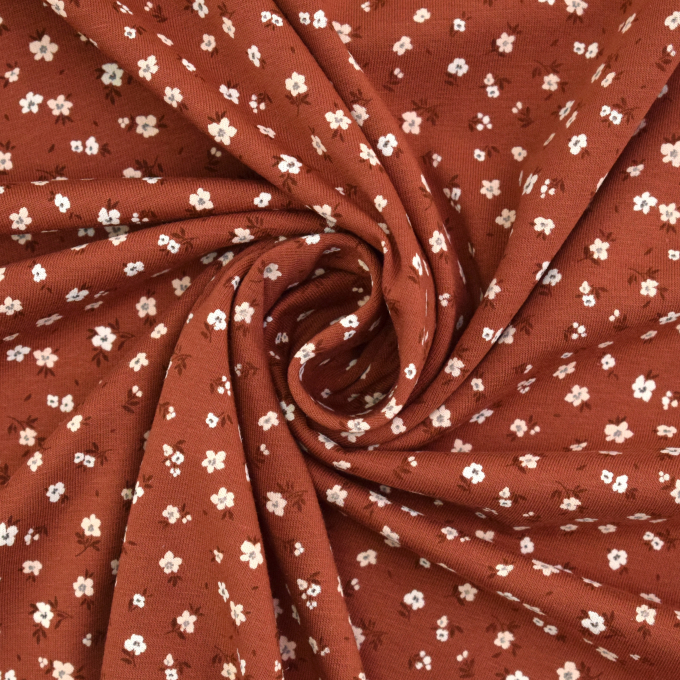 Tissu jersey de coton Mille Fleurs, terracotta