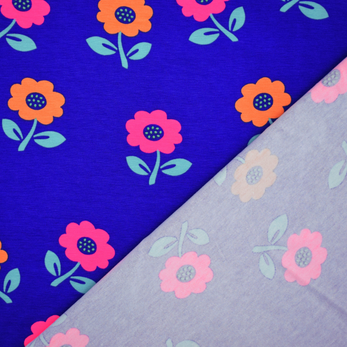 Cotton Jersey Neon Flowers, bluish purple