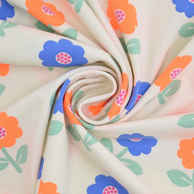 Cotton Jersey Neon Flowers, off white